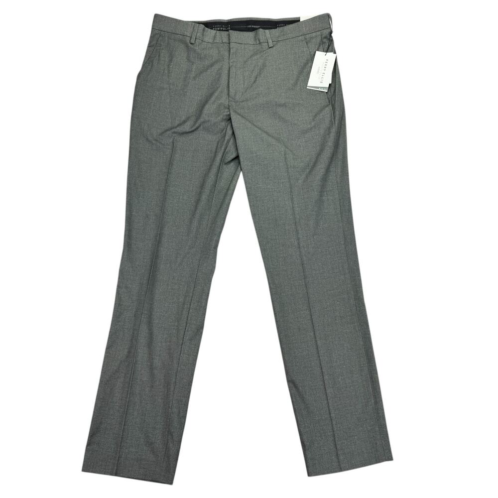 Perry Ellis Mens Slim Fit Non-Iron Stretch Heathered Dress Pants Alloy 34x32